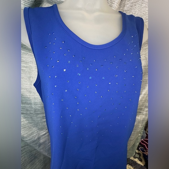 Saint Germaine Paris Royal Cobalt Blue Rhinestone Tank Top Shirt Blouse ~ Medium - Picture 7 of 8